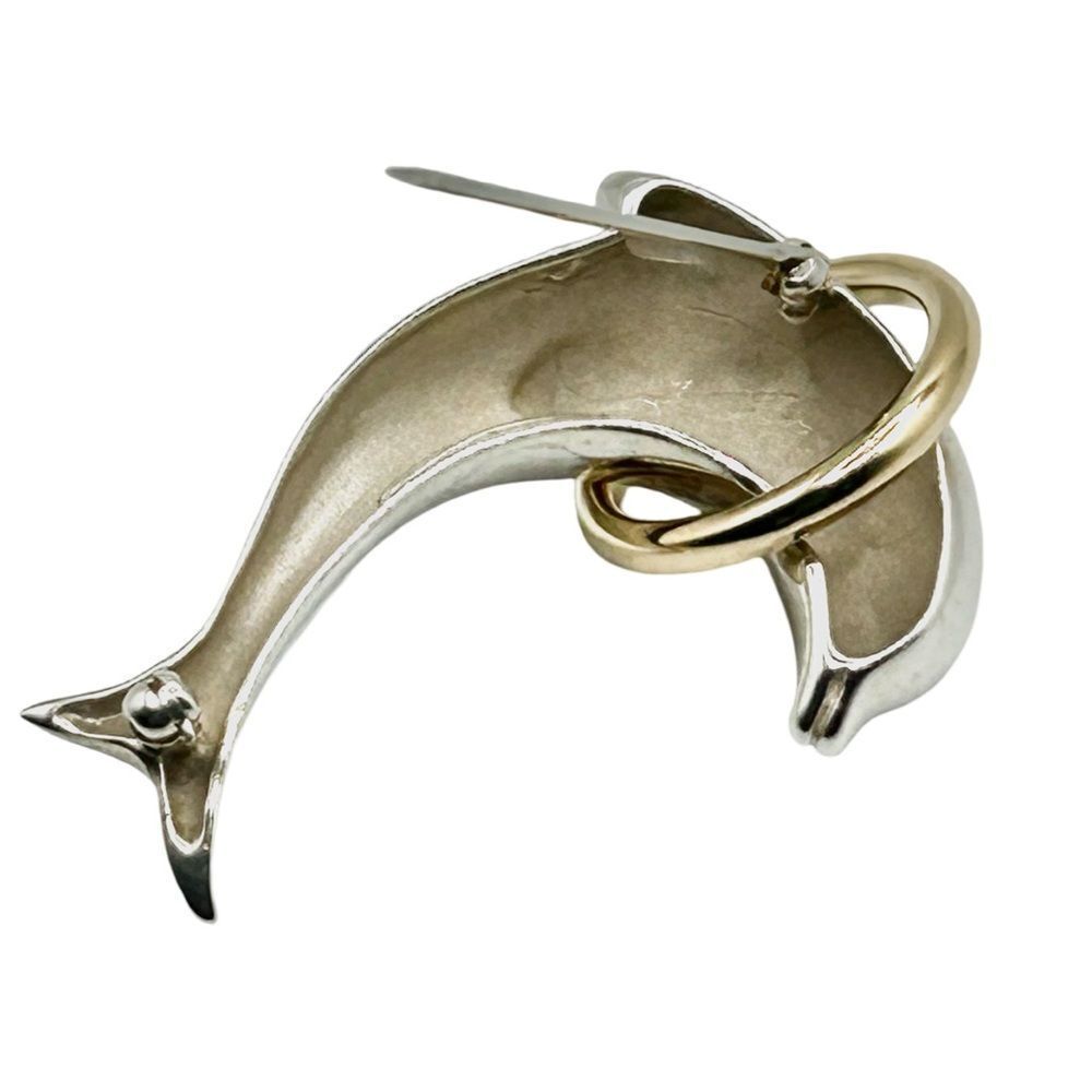 Tiffany & Co Vintage Sterling Silver & 18k Gold Dolphin Brooch - Picture 3 of 7